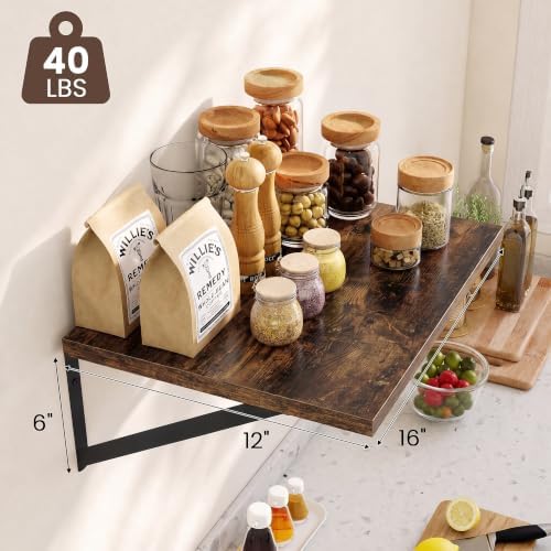 Dreamland Wall Mounted Floating Shelves Set of 3, 16x12, Rustic Brown