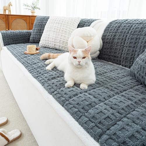 Dog Couch Cover, Couch Cover for Dogs Washable, Funny Fuzzy Plush Sofa Covers, Non Slip Dog Covers for Couches and Sofas, Sofa Pad Furniture Protector for L Shaped(Dark Grey, 27.5"x 82.7")