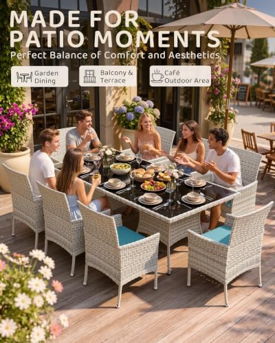 10-Piece Patio Dining Set, 2 Tempered Glass Tables & 8 Wicker Chairs