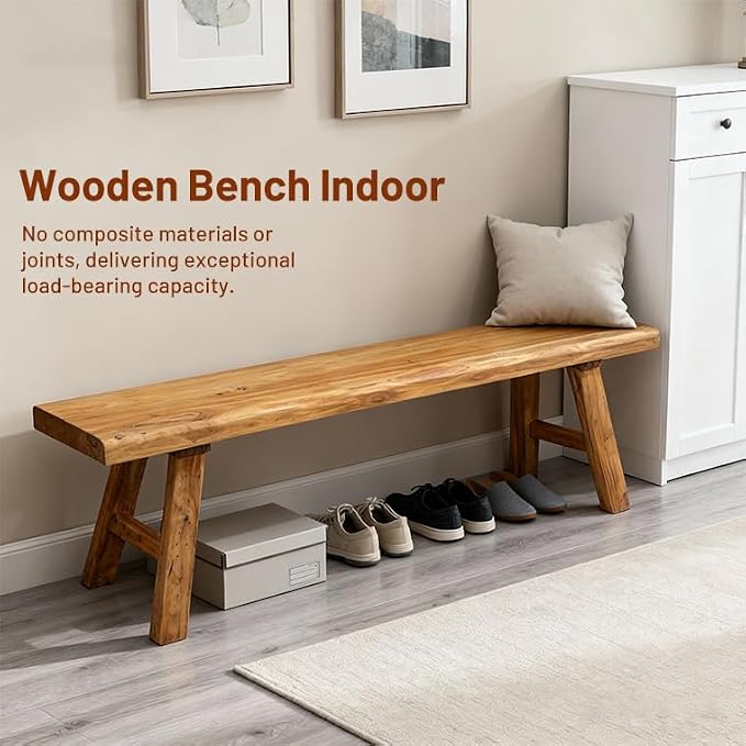 Wooden Bench Indoor Farmhouse Skinny Entryway Bench Hallway Foyer | Rustic Indoor Bench for End of Bed, Norrow Solid Wood Benches for Bedroom Living Room(39.37in)