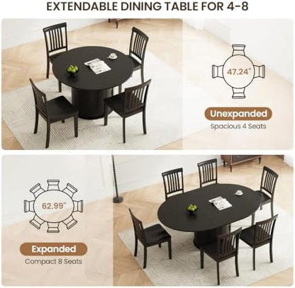 MALOL 47''-63'' Wood Extendable Round Dining Table for 4-6