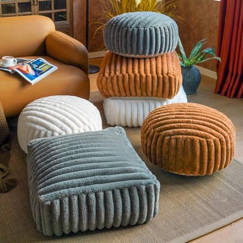 Square Storage Pouf Cover Ottoman Foot Rest, Caramel