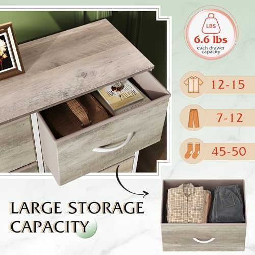 WLIVE 8 Drawer Fabric Dresser for Bedroom, Tall Storage Tower, Greige