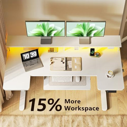 OffiGo 55 Inch U Shaped Electric Standing Desk with Keyboard Tray, White