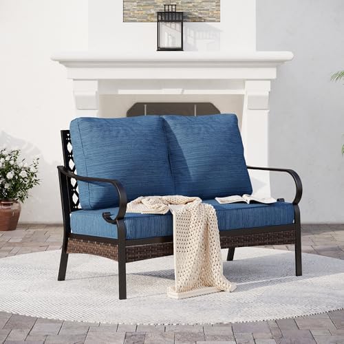 SUNSHINE VALLEY 2-Seat Metal Patio Loveseat, High-Back Design, Deep Seating
