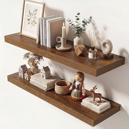Dreamland 32 Inches Floating Shelves for Wall, 9.3" Deep Long Floating Shelves Set of 2, Large Display & Storage Shelf, Wall Shelf for Bathroom Bedroom Living Room Kitchen Office, Walnut