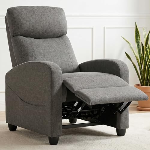 Recliner Chair, Recliner Sofa Fabric for Adults, Recliners Home Theater Seating with Lumbar Support, Reclining Sofa Chair for Living Room, Ash