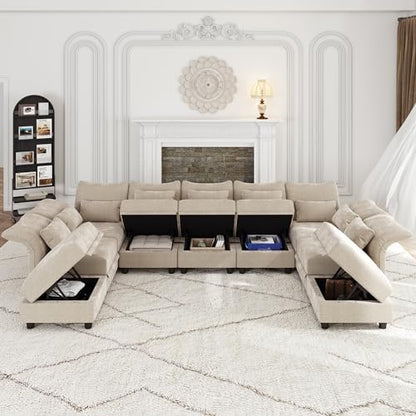 Chenille Modular Sectional Cloud Couch with Storage, Oversized 9-Seat
