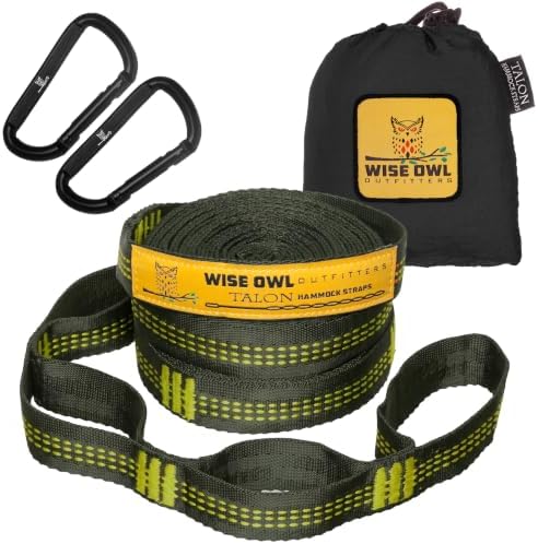 Wise Owl Outfitters Hammock Straps for Trees – 10ft Heavy-Duty Tree Hanging Kit with Carabiners, 38 Loops & Hooks – Essential Hammock Accessories for Camping