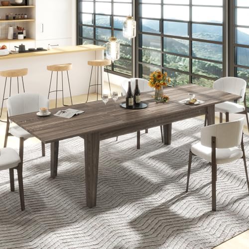 106.3" Rectangular Extendable Dining Table, Expandable Kitchen Table for 6 8 10, Modern Farmhouse Wooden Long Large Dining Room Conference Expandable Table, Dark Oak