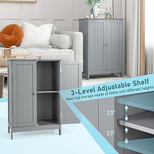 GIANTEX Storage Cabinet with Doors and Shelves - Freestanding Storage Organizer with Anti-Tipping Device, Entryway Storage Unit for Living Room, Home Decor, Bathroom Floor Cabinet (Gray)
