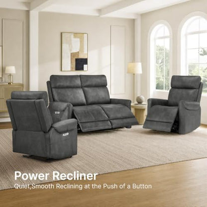 KISLOT 3 Seater Power Loveseat Recliner Sofa, Wall Hugger, Gray