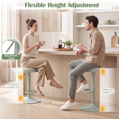 COSTWAY Bar Stools Set of 2, Barstools with Height Adjustment, Light Green