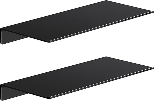Danpoo 12 inch Metal Floating Shelves for Wall Organizer & Storage, Display Shelves for Bathroom, Living Room, Kitchen, Bedroom(Matte Black, 2-Pack)