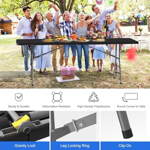 8 FT Folding Tables for Camping Party Picnic, Dinning, School, Black