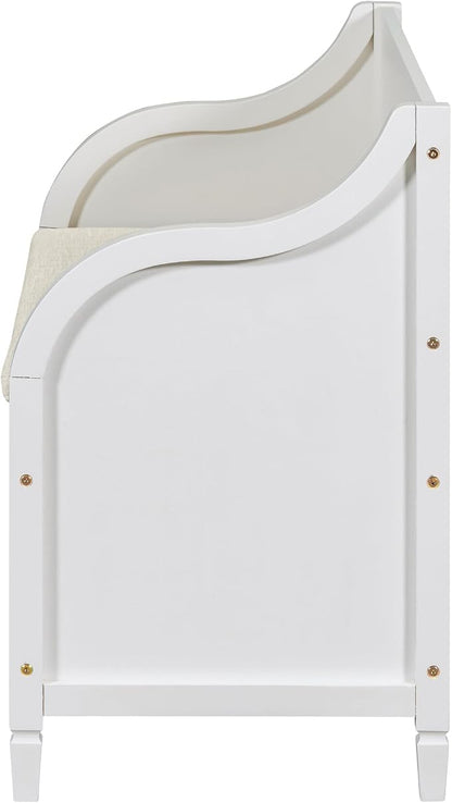 Knocbel Rustic Entry Storage Bench with Hidden Compartments and Removable Cushion, Wooden Entryway Hallway Foyer Shoe Bench Bedroom End of Bed Bench (White and Beige)