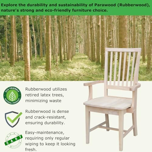 IC INTERNATIONAL CONCEPTS Solid Wood Mission Arm Chair, Unfinished