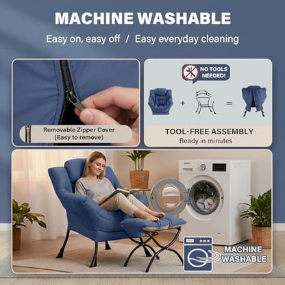 Lazy Chair with Ottoman,Comfy Accent Living Room Chair with Footrest Set