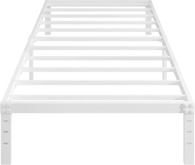 Cieemine 12 Inch Twin Bed Frames, Heavy Duty Metal Twin Platform Bed Frame, No Box Spring Needed, Easy Assembly, Noise-Free, White