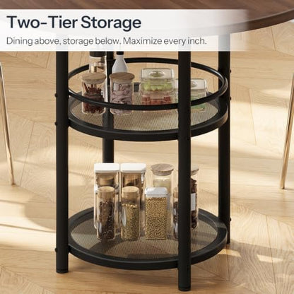 HOOBRO Dining Table, Round Dining Table for 2, 31.5" Kitchen Table for Small Spaces, Farmhouse Small Dining Room Table, 2-Tier Storage, Easy to Assemble, for Living Room, Walnut and Black BH19CZ01