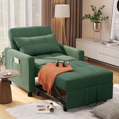 Aiho Convertible Sleeper Chair Sofa Bed with Adjustable Design, Green