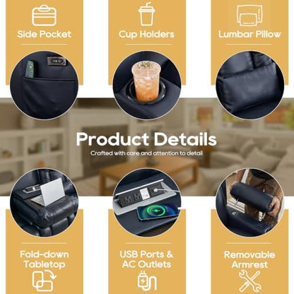 IPKIG Power Loveseat Recliner Sofa with Flip Back Console, 76.8" - 3 Seat