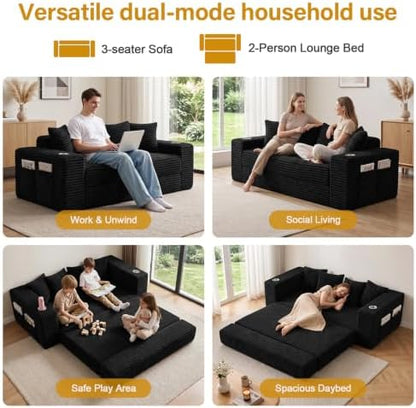 77" Convertible Futon Sofa Bed, Boneless Couch for Living Room (Black)