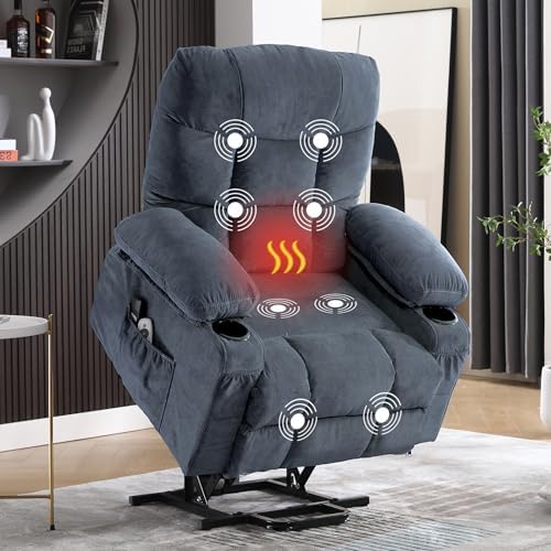MAHOMICO Power Lift Recliner Chair for Elderly with Vibration Massage and Lumbar Heating,Electric Lift Recliner Single Sofa with Side Pocket,Two Cup Holders and USB Charge Port for Living Room
