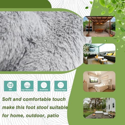 15" Faux Fur Upholstered Folding Foot Rest Stool with Metal Frame Grey