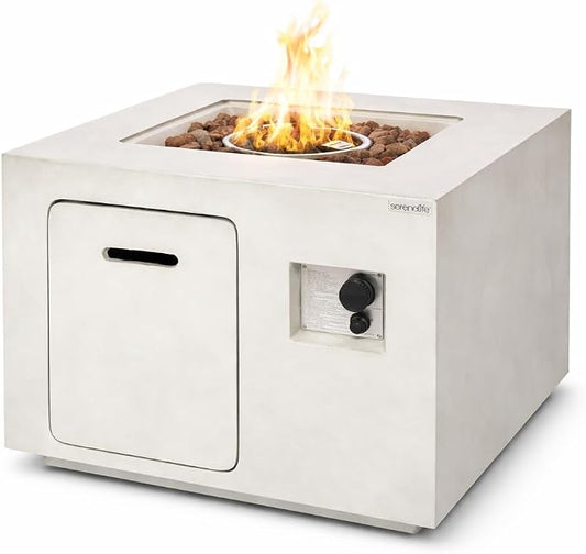 SereneLife Propane Fire Pit Table – 40,000 BTU Outdoor Firepit, Weather-Resistant with Stainless Steel Burner, Adjustable Flame, ETL Certified, Protective Cover, 30 x 30 x 23.6 Inches