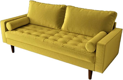 Container Furniture Direct Womble Mid Century Modern Soft Velvet Upholstered Tufted Seat with Bolster Pillows, Sofa, Textured Gold
