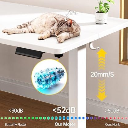 Veken 63×27.6 Inch Large Electric Standing Desk, Gaming Table, White