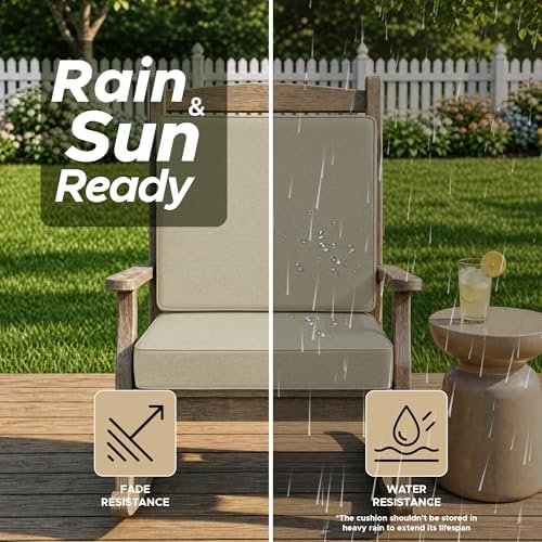 Outdoor Chair Cushions Set of 2, 24 x 24 Inch, Beige, Deep Seat
