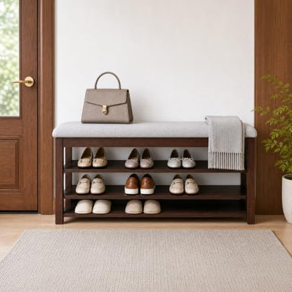 3-Tier Shoe Bench 47" Solid Wood Shoe Storage Bench Entryway