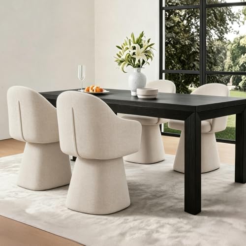 KISLOT Swivel Dining Chairs Set of 4, Upholstered Modern Barrel Dining Chairs with 360° Swivel Base, Chenille Velvet Fabric Accent Kitchen Chairs with Arms, Padded Dining Room Chairs, Sand