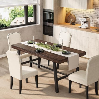 Garvee 55" Farmhouse Kitchen Table, Studio Dining Table, Dark Rustic Birch