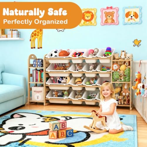 Large Toy Storage Organizer with 16 Bins, 3-Shelf Bookshelf, White