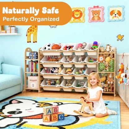 Large Toy Storage Organizer with 16 Bins, 3-Shelf Bookshelf, White