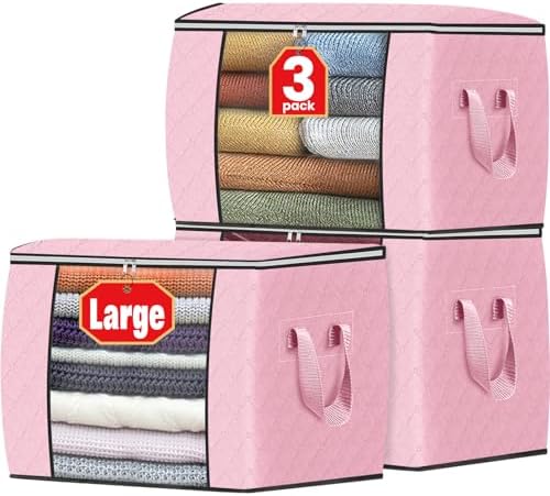 90L Clothes Storage, Foldable Thick Fabric Blanket Storage Bags