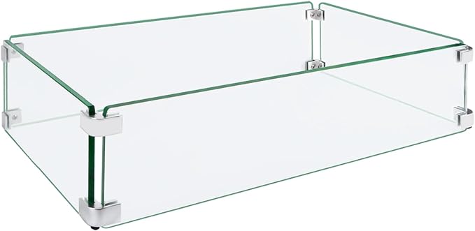 Fire Pit Wind Guard, 23.5"x11.5"x6" Glass Wind Guard for Fire Pit Square Table, Made of Clear Tempered Glass, Set with Assembly Instructions, Easy to Install