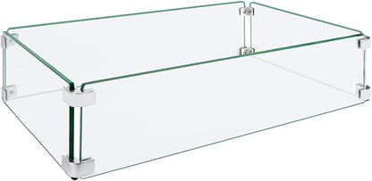 Fire Pit Wind Guard, 23.5"x11.5"x6" Glass Wind Guard for Fire Pit Square Table, Made of Clear Tempered Glass, Set with Assembly Instructions, Easy to Install