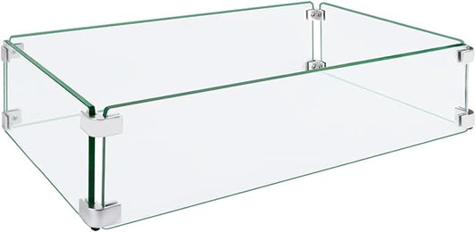 Fire Pit Wind Guard, 23.5"x11.5"x6" Glass Wind Guard for Fire Pit Square Table, Made of Clear Tempered Glass, Set with Assembly Instructions, Easy to Install