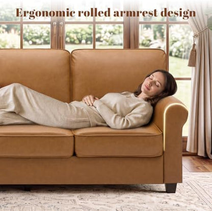 Kingfun Faux Leather Sofa Set,Standard Sofa with Chair,HoneyBrown