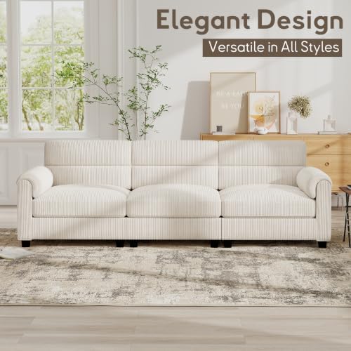 Bonzy Home Loveseat Sofa & 3 Seater Couch, Corduroy, White