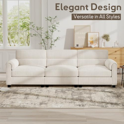 Bonzy Home Loveseat Sofa & 3 Seater Couch, Corduroy, White