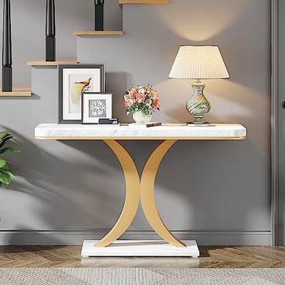 LITTLE TREE Narrow Entryway Console Table, Small, White+Gold