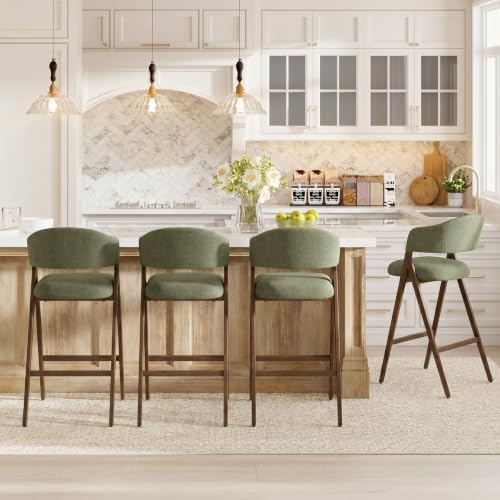COLAMY Bar Stools Set of 2, 26" Counter Height Barstools with Backs, Modern Upholstered Bar Chairs with Metal Legs for Kitchen Island Counter, Dining Room, Green