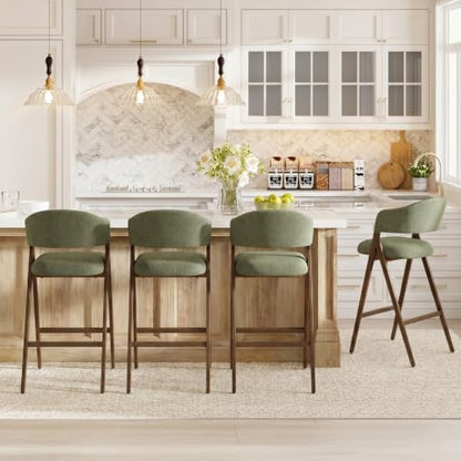 COLAMY Bar Stools Set of 2, 26" Counter Height Barstools with Backs, Modern Upholstered Bar Chairs with Metal Legs for Kitchen Island Counter, Dining Room, Green