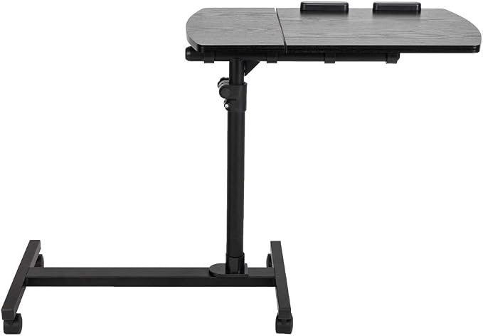 TV Tray Bed Side Table, Portable Rolling Desk Hospital Bed Laptop Table, Small Standing Desk with Wheels Adjustable Height for Sofa, Bedside, Tablet Use, Secure Non Tilt, 23.2" W, Black