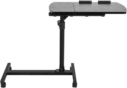 TV Tray Bed Side Table, Portable Rolling Desk Hospital Bed Laptop Table, Small Standing Desk with Wheels Adjustable Height for Sofa, Bedside, Tablet Use, Secure Non Tilt, 23.2" W, Black